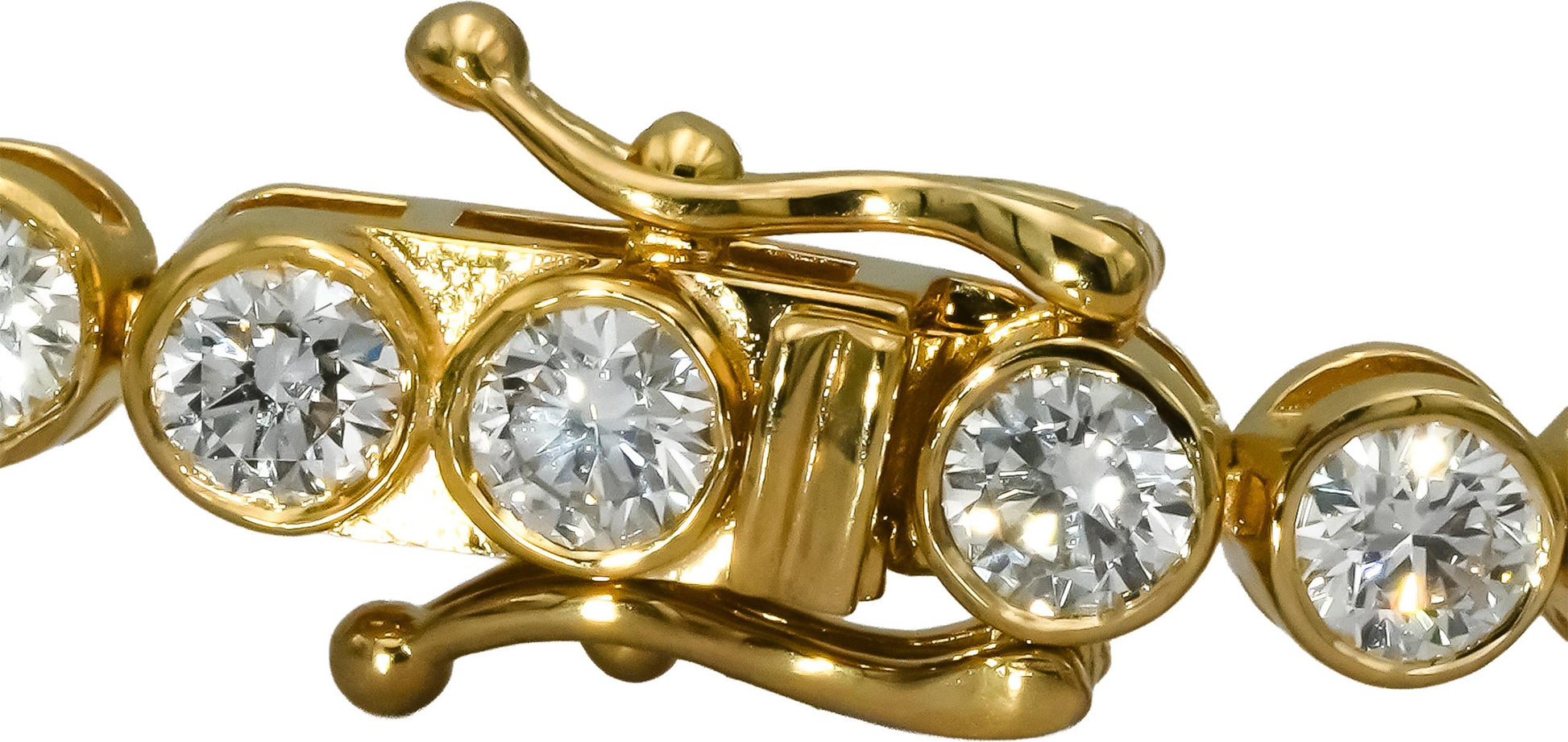14k Yellow Gold VS Round Bezel Set Diamond Tennis Bracelet 6.01CT
