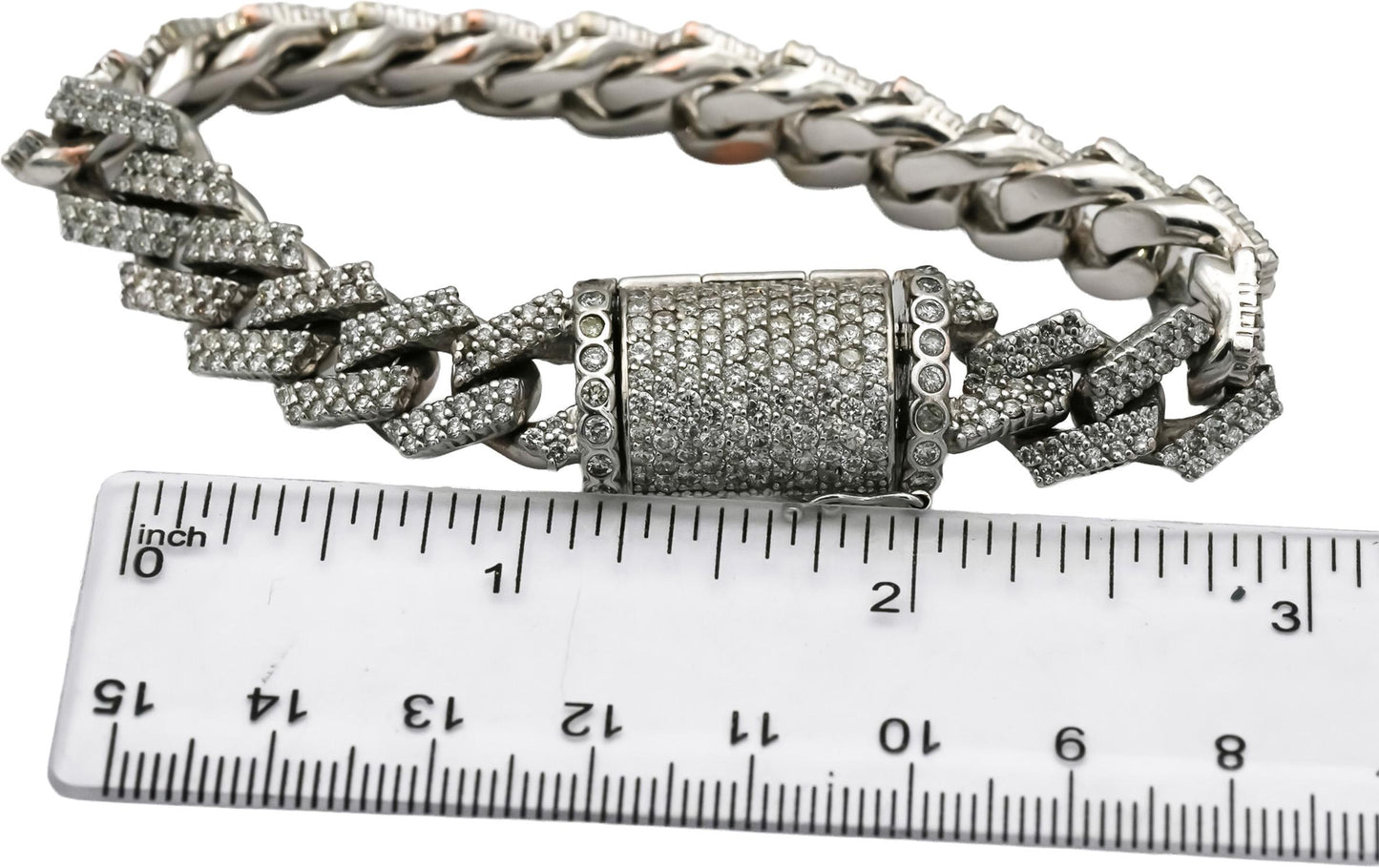 14k White Gold Round Diamond Iced Out Cuban Link Bracelet 10.0CT
