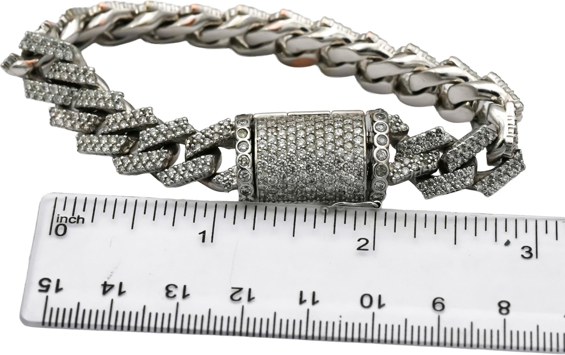 14k White Gold Round Diamond Iced Out Cuban Link Bracelet 10.0CT