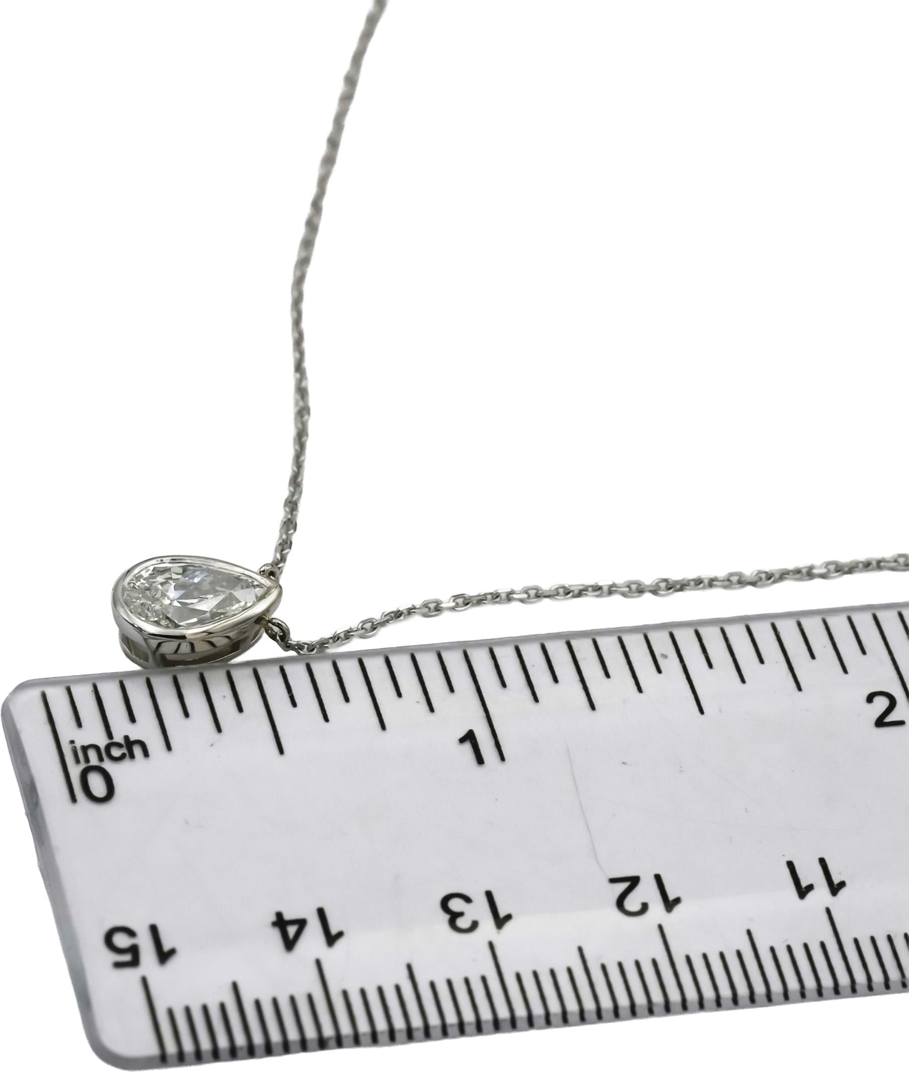 14k White Gold VS Pear Cut Lab-Grown Diamond Solitaire Pendant Necklace 1.05CT