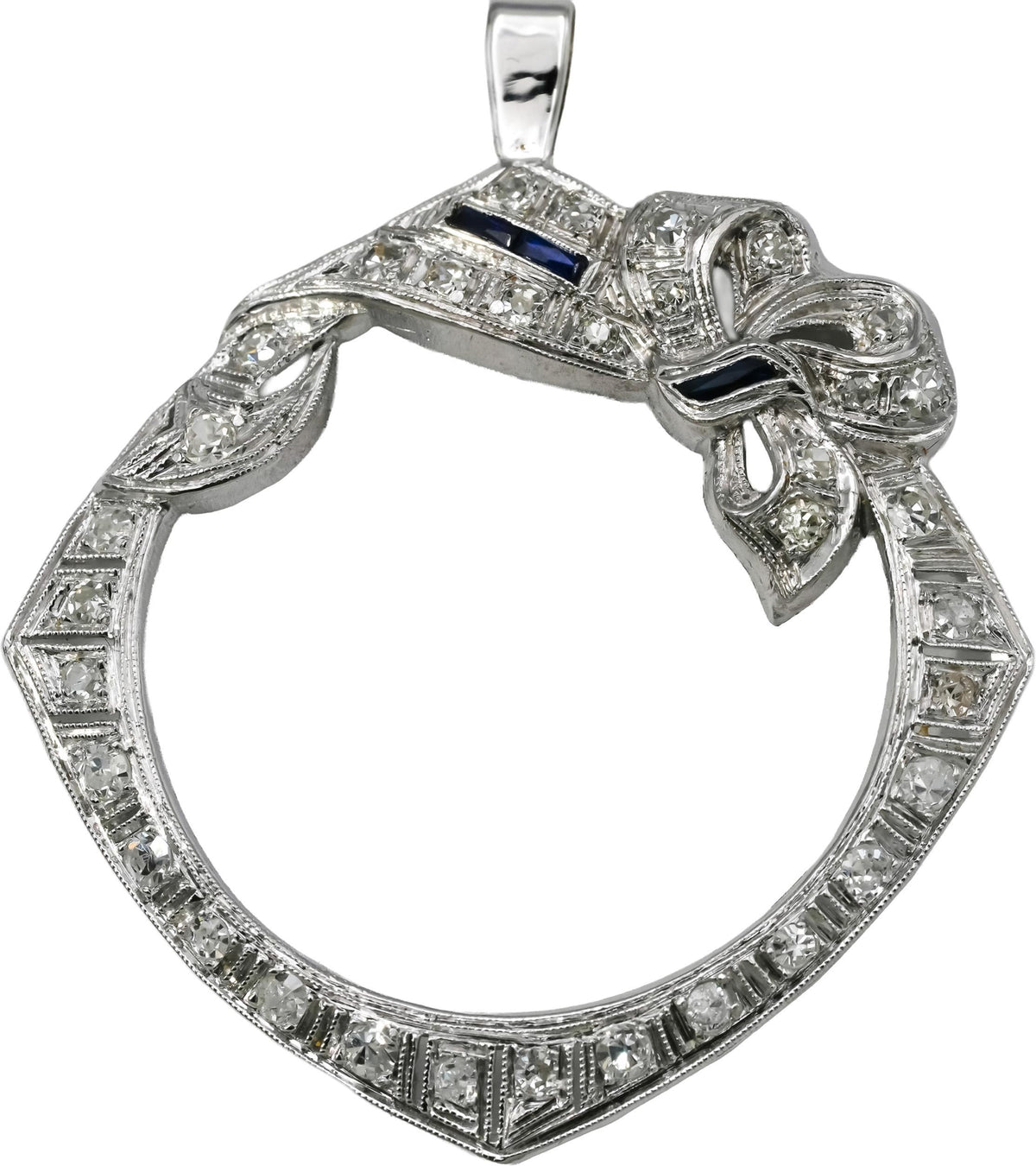 Vintage Antique Deco Platinum Diamond and Pendant 0.60CT w/ Sapphire Accents