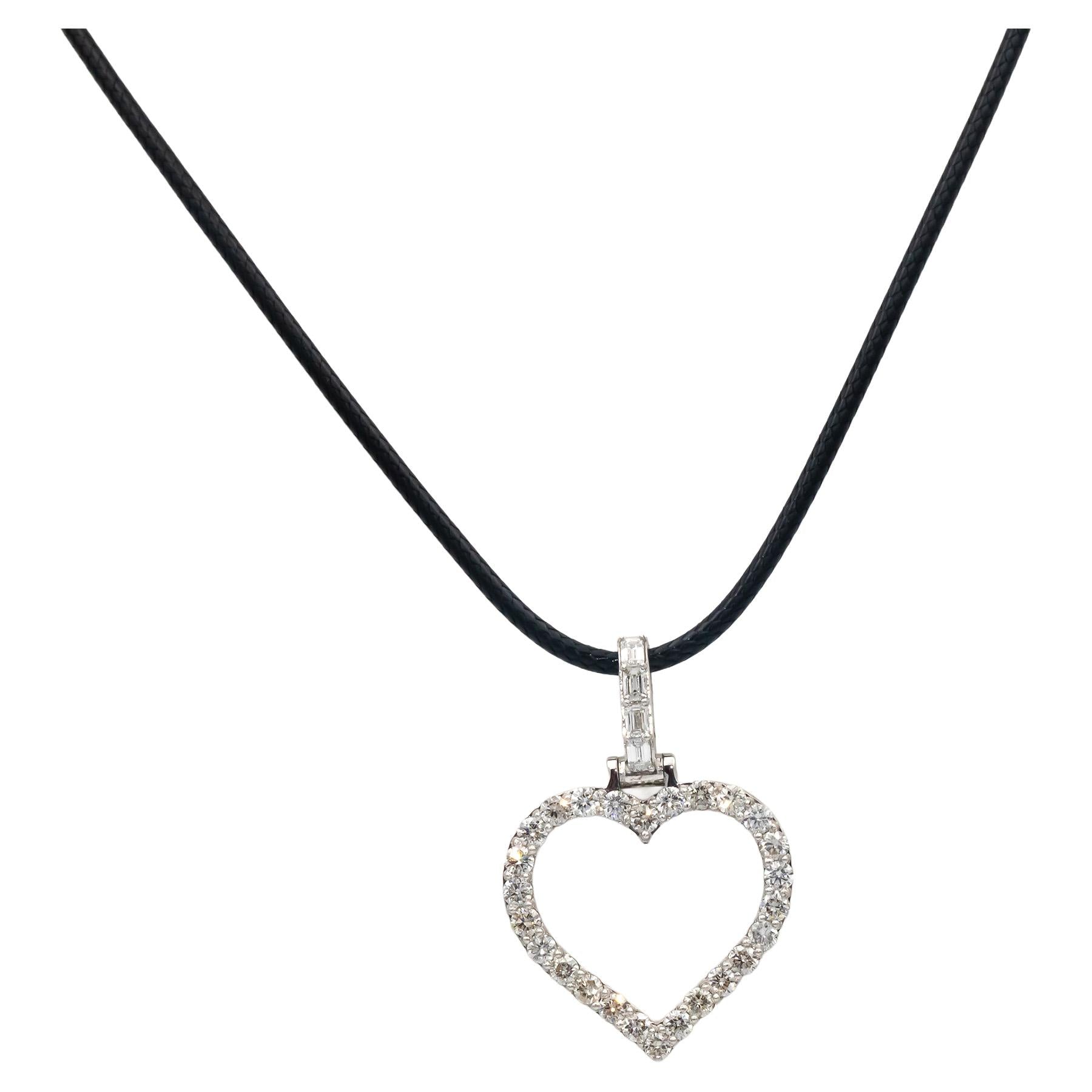 10k White Gold Round Diamond Open Heart Pendant Necklace 2.15CT