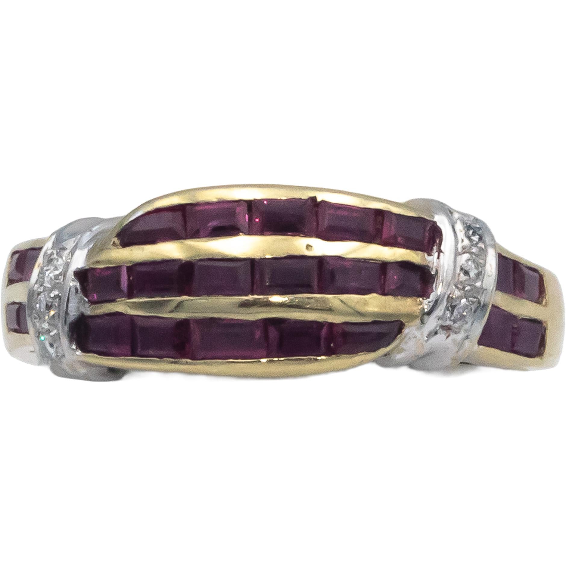 KALATI Designer 14k White & Yellow Gold 0.68CT Diamond and Ruby Ring Size 7.25
