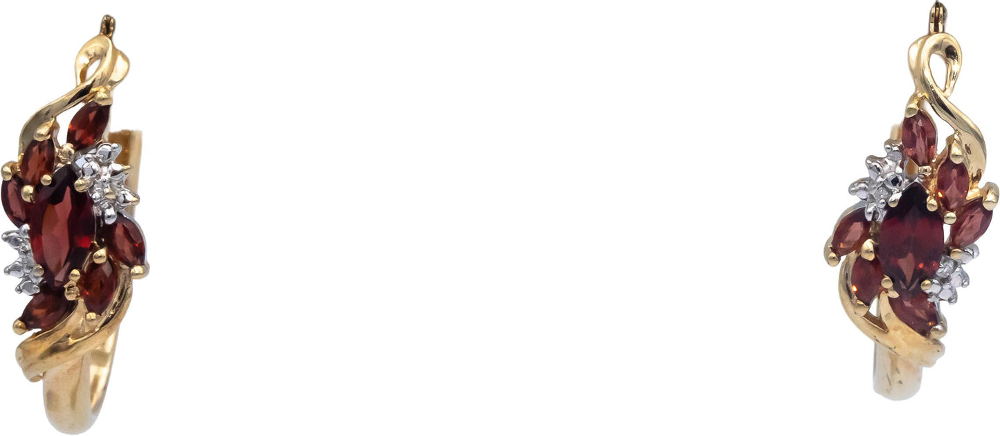 10k Yellow Gold 1.27CT Diamond and Garnet Hoop Dangle Earrings