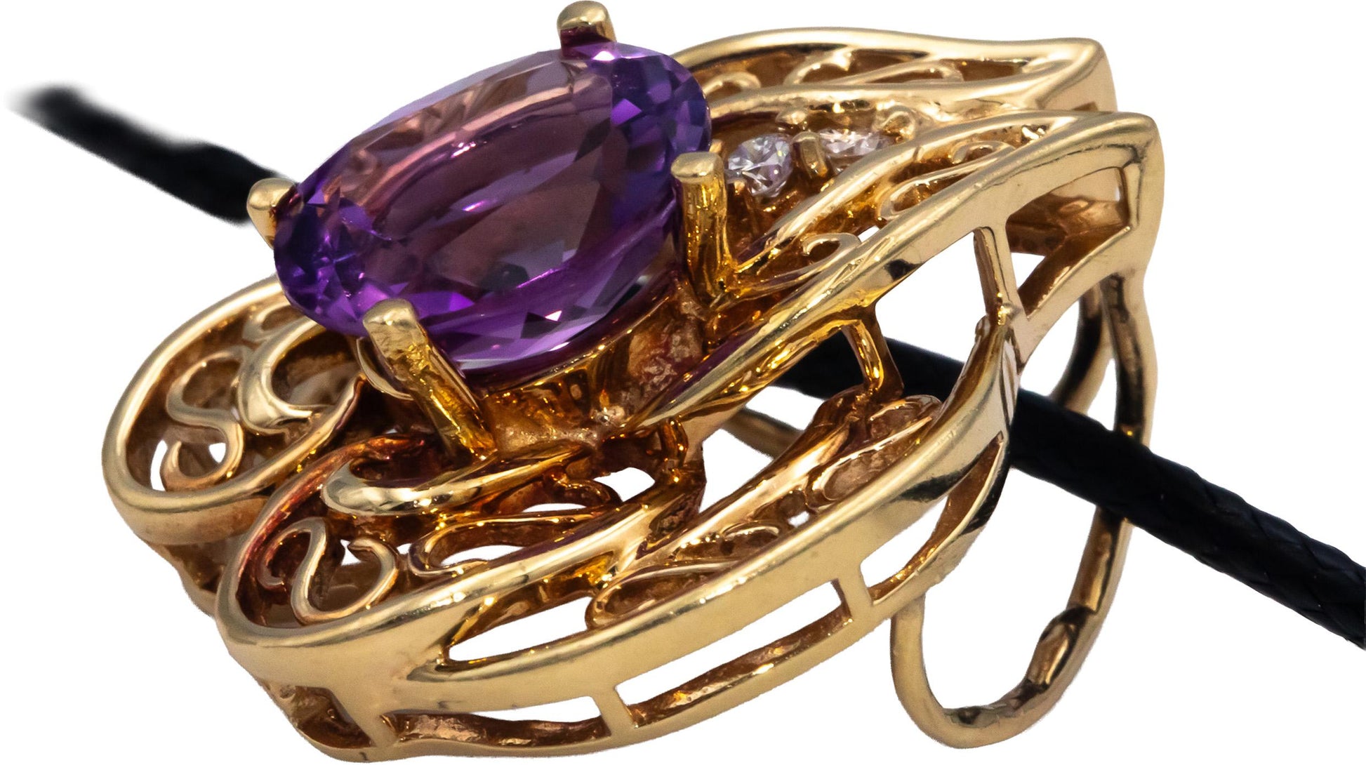 14k Yellow Gold VS Round Diamond and Oval Amethyst Pendant Necklace 6.07CT