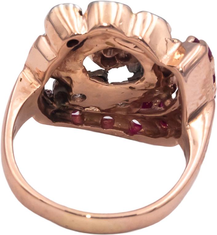 Retro Vintage 14k Rose Gold 1.50CT Diamond and Synthetic Ruby Ring Size 6.75