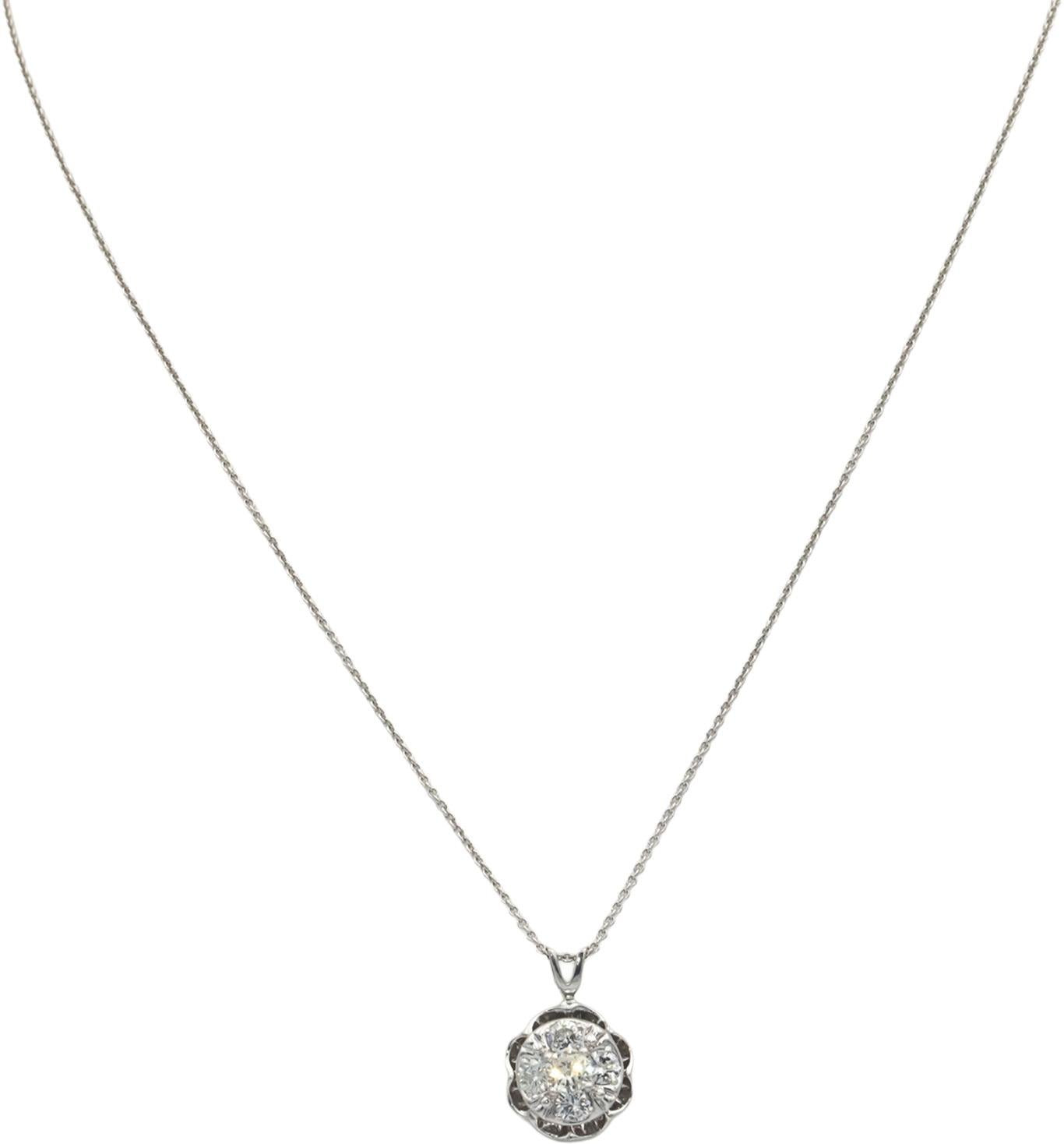 14k White Gold 0.55CT Diamond Cluster Floral Pendant Necklace