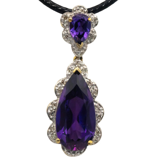10k Yellow Gold 0.10CT Diamond and Synthetic Amethyst Pendant Necklace