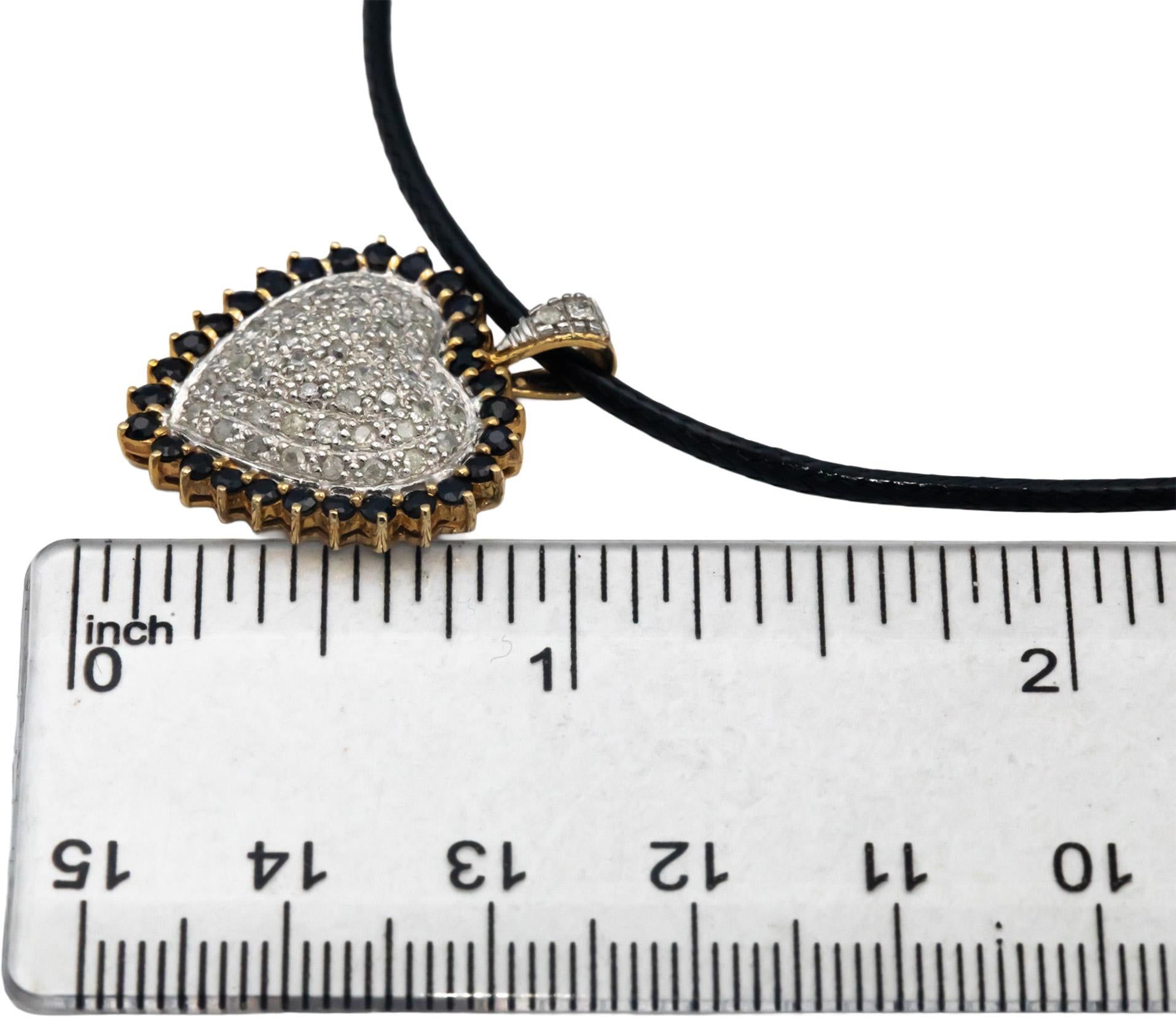10k Yellow White Gold 1.0CT Diamond and Sapphire Cluster Heart Pendant Necklace