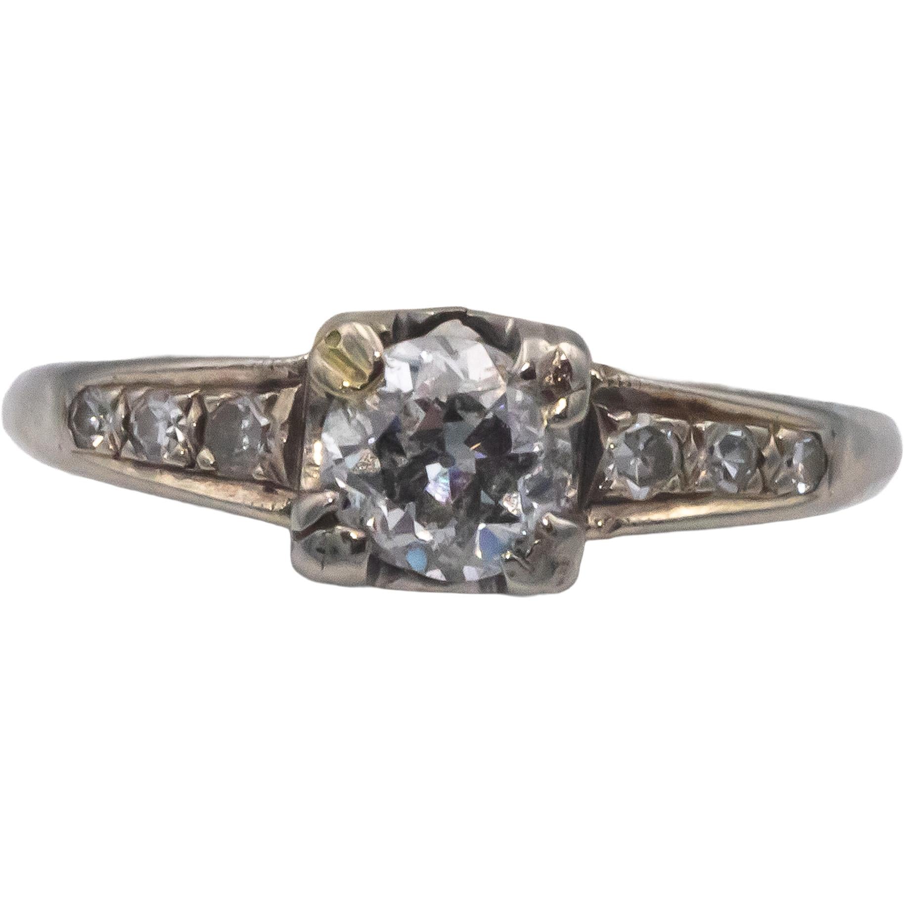 Vintage Antique 14k White Gold 0.40CT Old Euro Engagement Ring w/ 0.35 Center