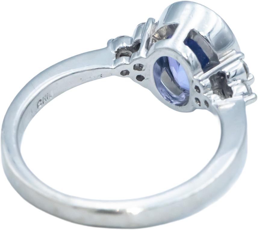 14k White Gold 1.10CT Round Cut Diamond & Oval Cut Tanzanite Ring Size 5.25