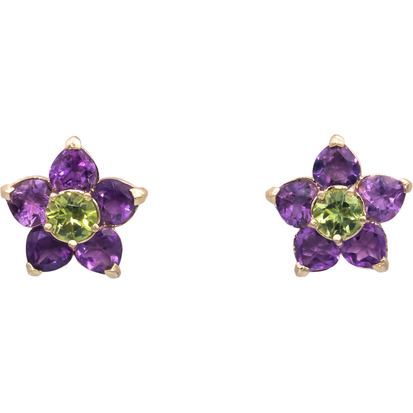 14k Yellow Gold 3.50CT Amethyst and Peridot Flower Stud Earrings