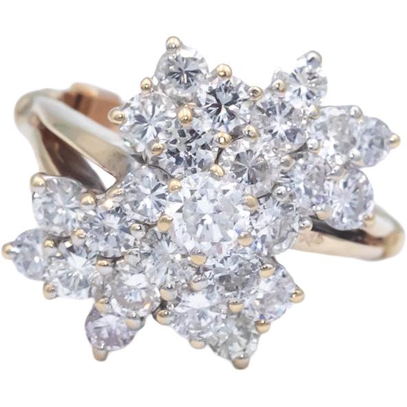 14k Yellow Gold 3.0CT Diamond Cluster Ring w/ Adjustable Shank Size 7