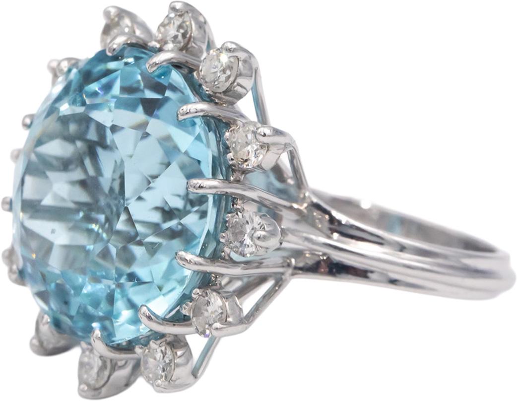Vintage 14k White Gold VS Diamond & Aquamarine Cocktail Ring 20.84CT Size 8