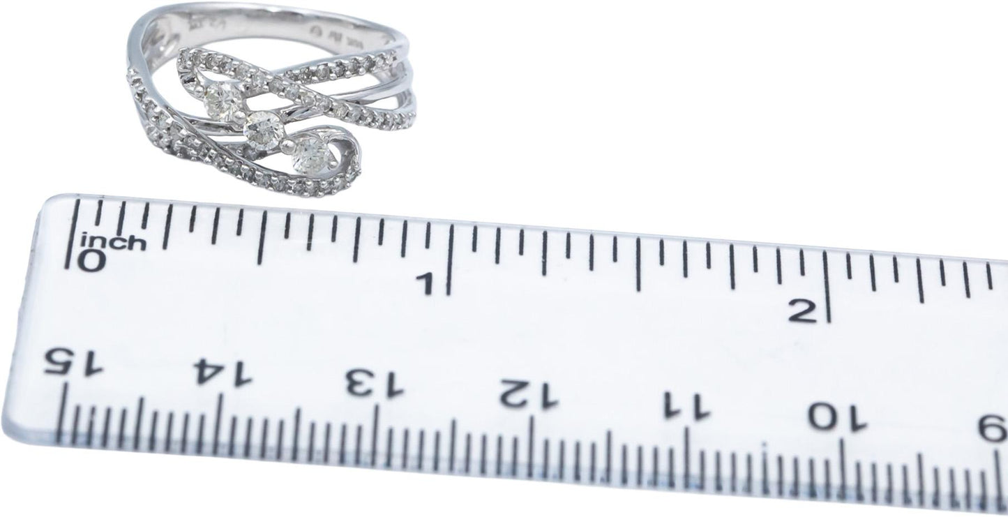 Round Diamond 14k White Gold Crossover Cocktail Ring 0.50CT Size 7
