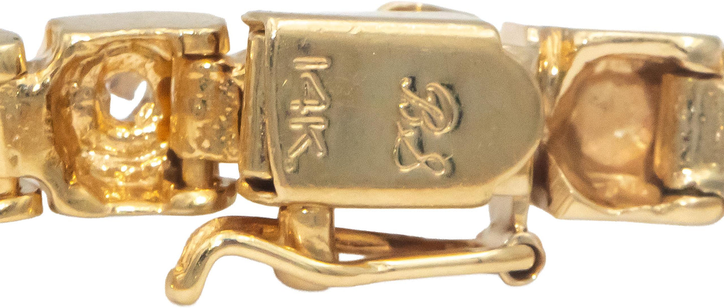 14k Yellow Gold Jewelry 1.0CT Round Cut Diamond Fancy Link Bracelet