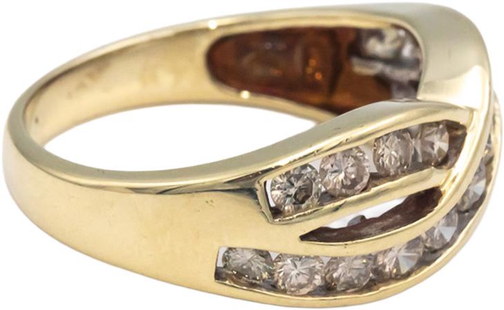 Diamond Round Cut 10k Yellow Gold Channel Set Crossover Band Ring 1.0CT Size 7
