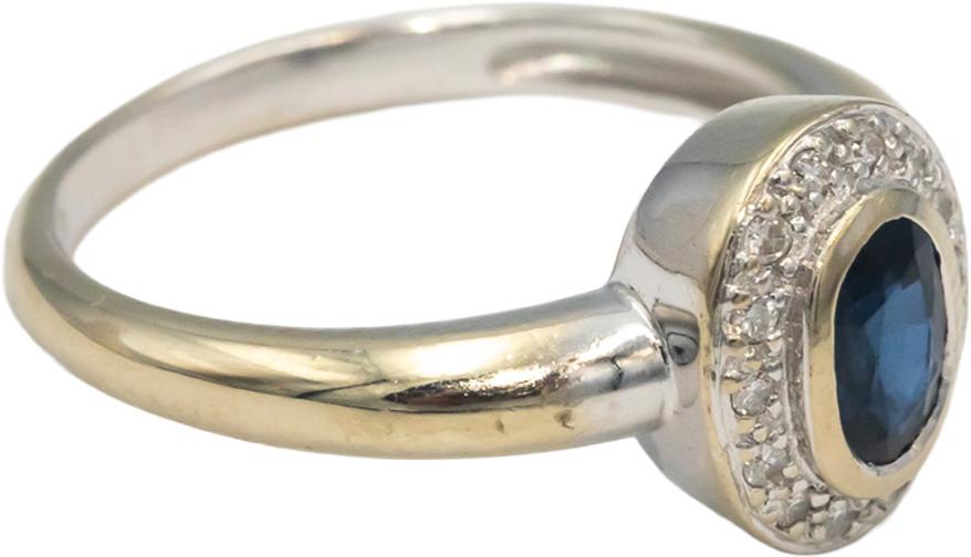 Diamond and Sapphire 18k White Gold Halo Cocktail Ring 0.65CT Size 6.5