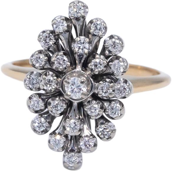 14k Yellow & White Gold VS Diamond Cluster Cocktail Ring 0.35CT Size 7