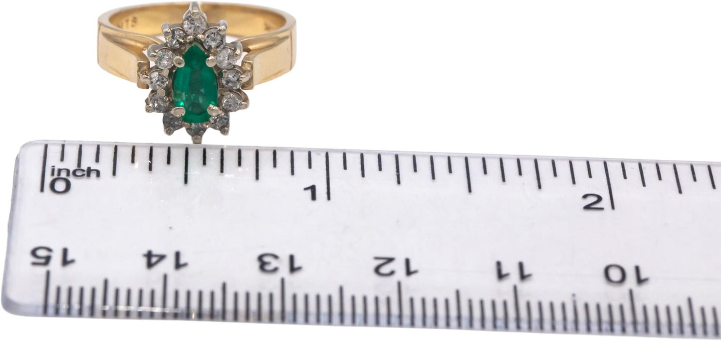 Emerald and Diamond 14k Yellow Gold Halo Cocktail Ring 0.65CT Size 6