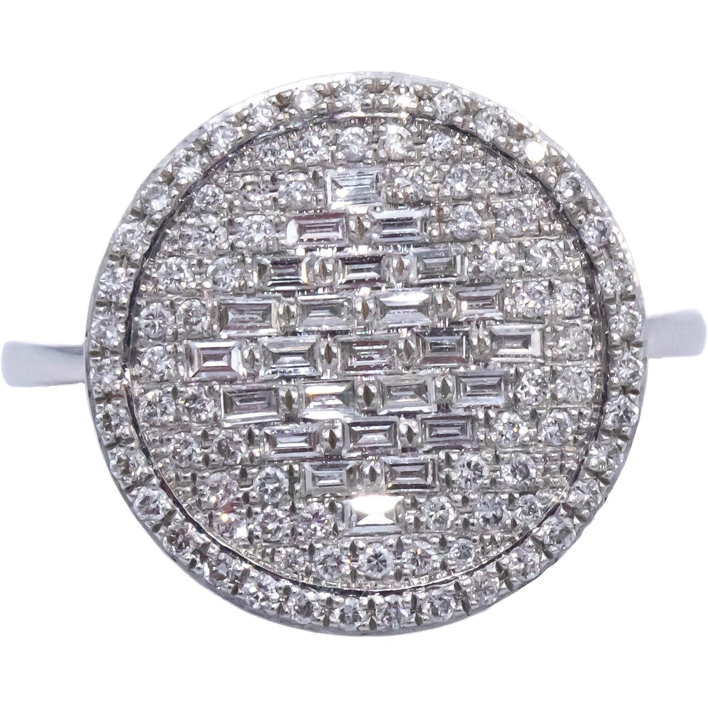 14k White Gold VS Baguette & Round Diamond Cluster Cocktail Ring .75CT Size 6.75