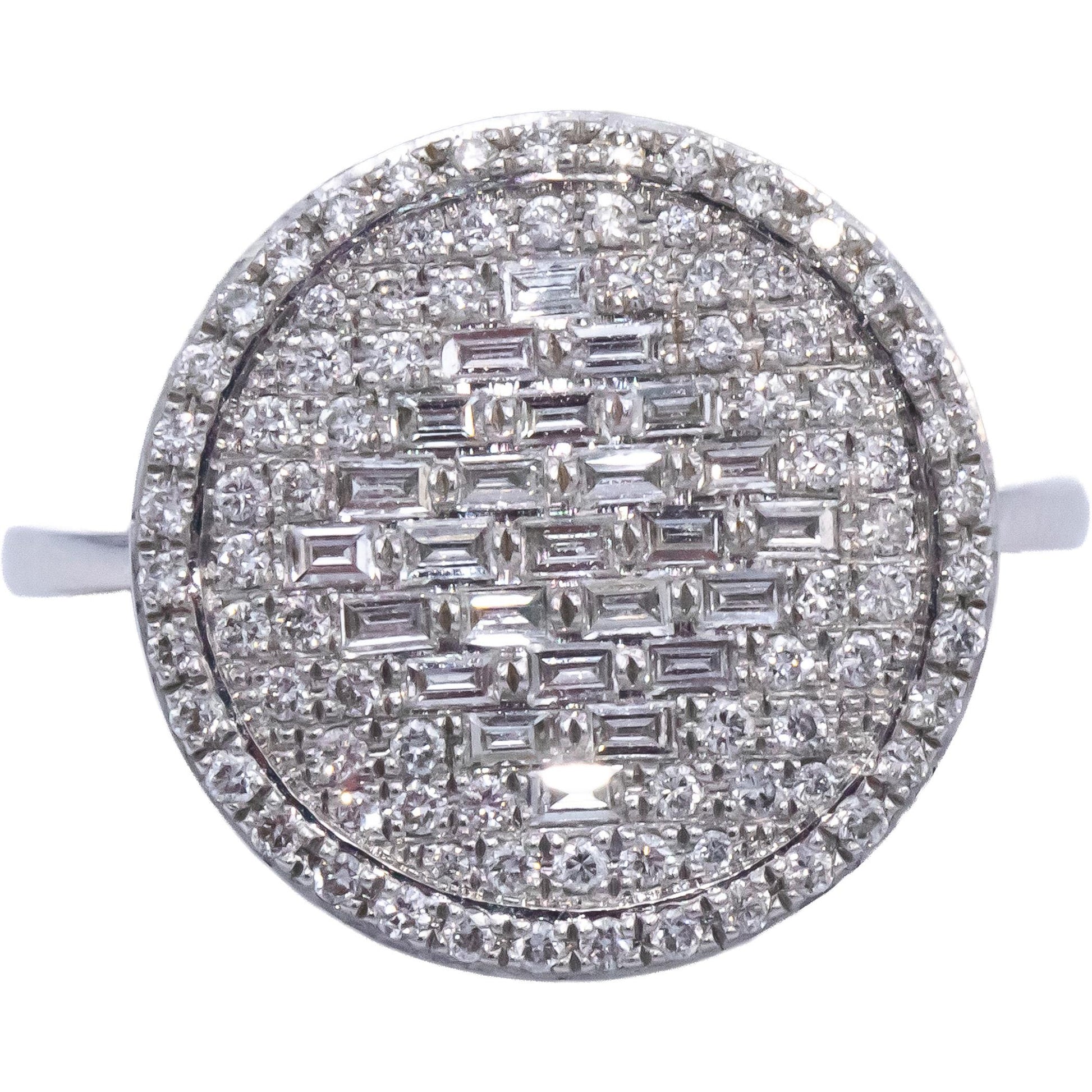 14k White Gold VS Baguette & Round Diamond Cluster Cocktail Ring .75CT Size 6.75