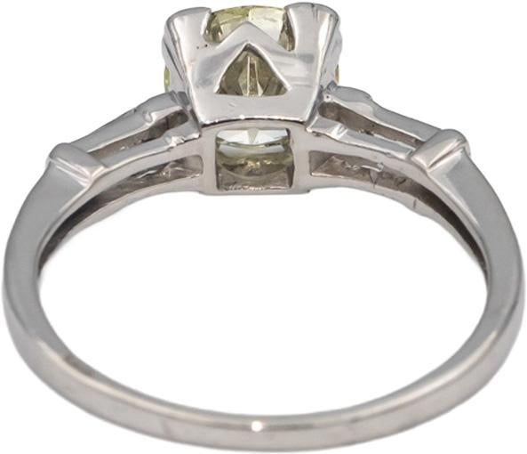 Platinum Round & Baguette Diamond Engagement Ring 1.32CT w/ 1.17CT Center