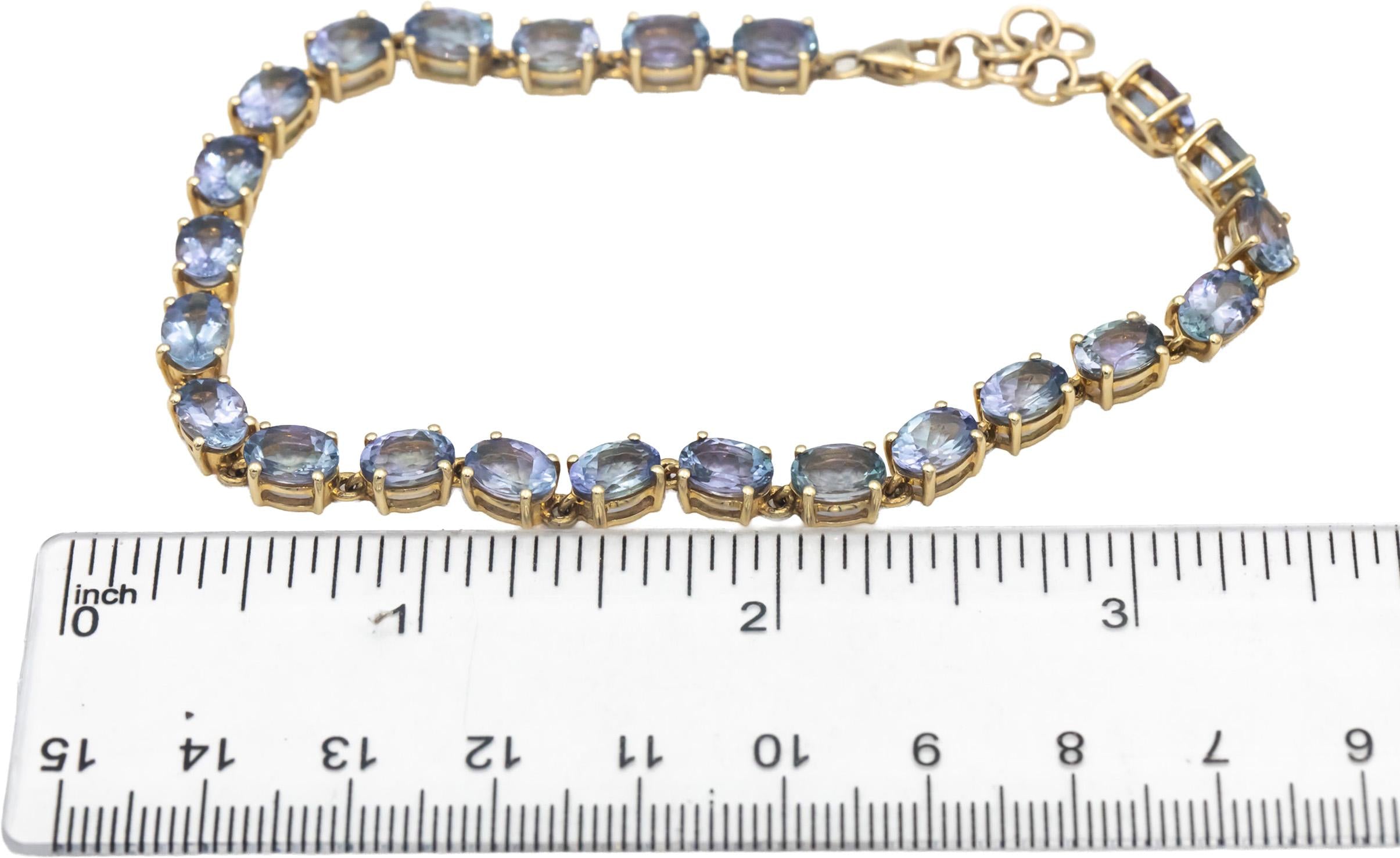 10k Yellow Gold Oval Cut Tanzanite Fancy Link Bracelet 15.0CTW