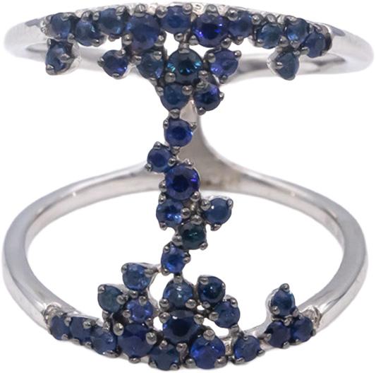 18k White Gold Round Blue Sapphire Double Band Statement Ring 0.85CT Size 7.25