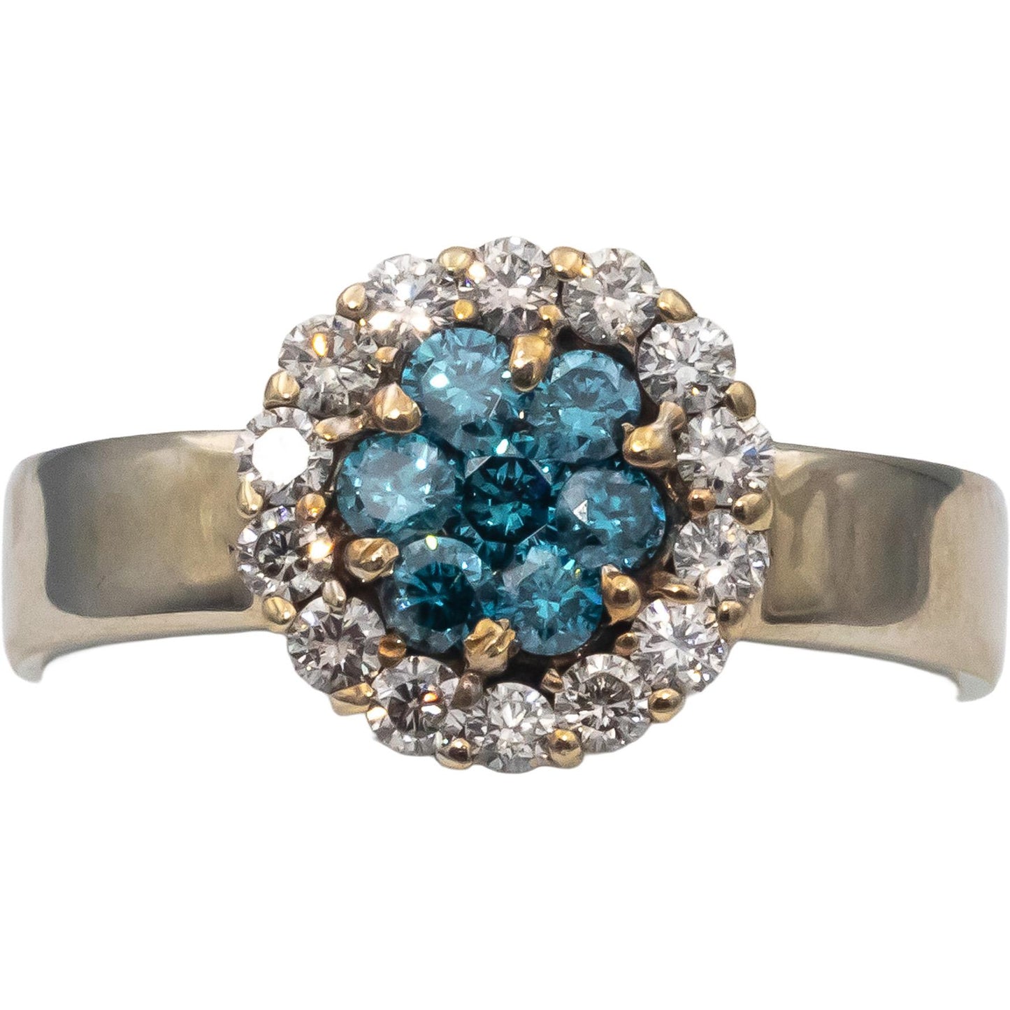 14k White Gold Round White and Blue Diamond Cluster Halo Ring 0.75CT Size 9.25