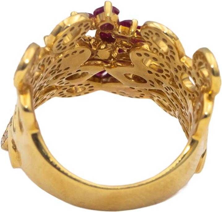 18k Yellow Gold VS Round Diamond Marquise Ruby Floral Cocktail Ring 1.65CT Sz. 7
