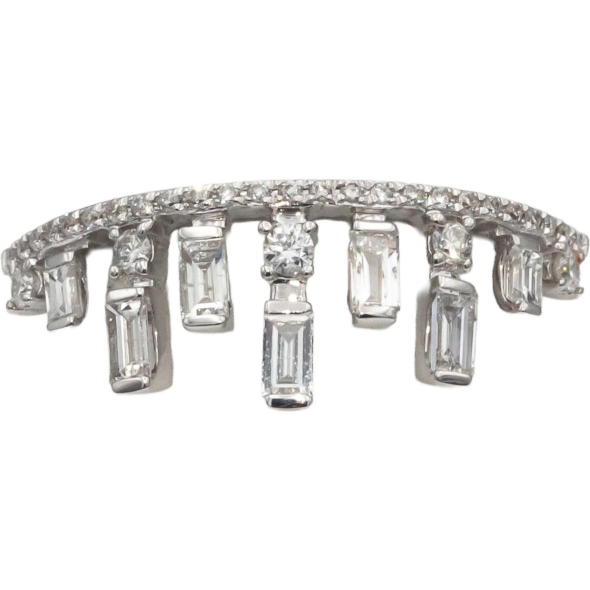 18k White Gold VS Emerald & Round Diamond Tiara Crown Band Ring 0.40CT Size 6.75