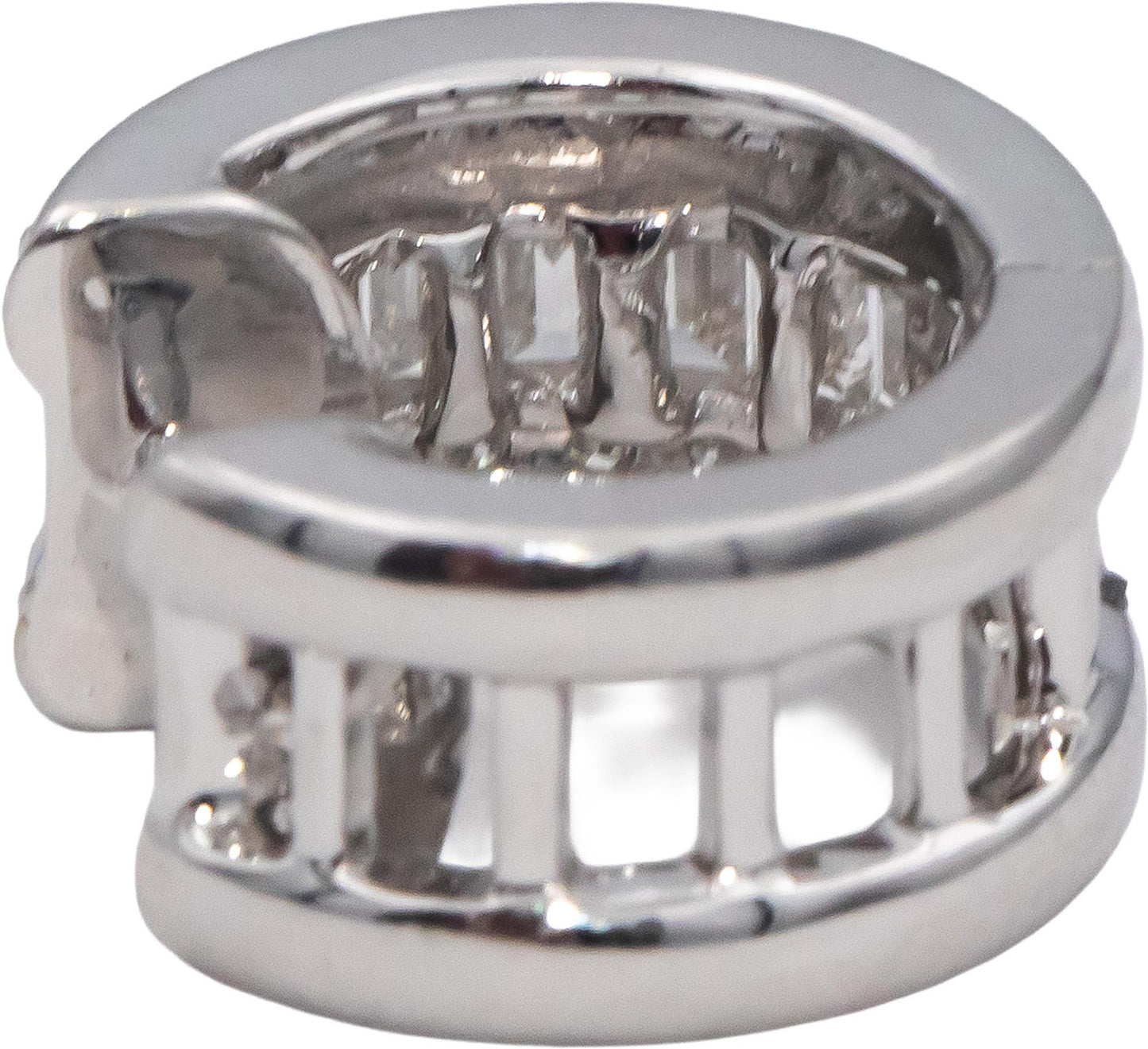 14k White Gold VS Round & Emerald Cut Diamond Hoop Huggie Earrings 1.0CT