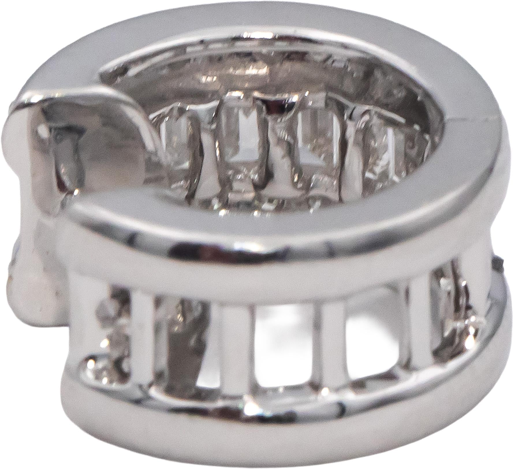 14k White Gold VS Round & Emerald Cut Diamond Hoop Huggie Earrings 1.0CT