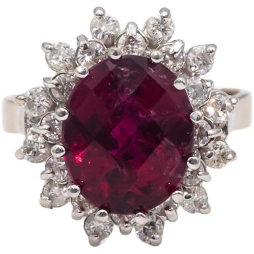 14k White Gold Oval Cut Pink Tourmaline Round Diamond Halo Ring 5.50CT Size 8