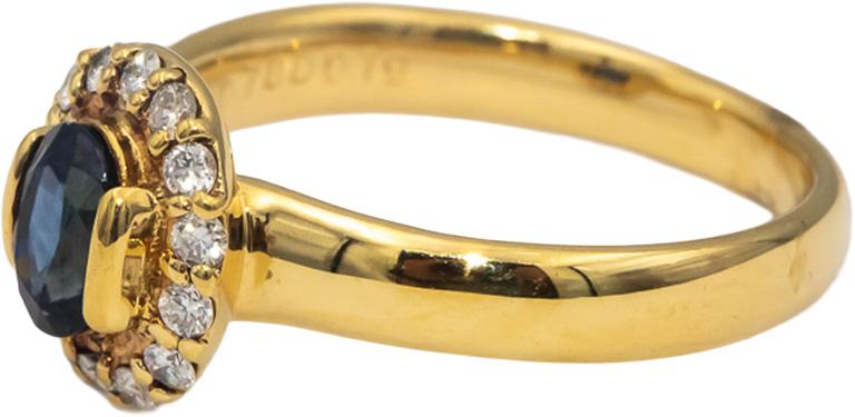 18k Yellow Gold Oval Sapphire and Round Diamond Halo Ring 0.97CT Size 6.25