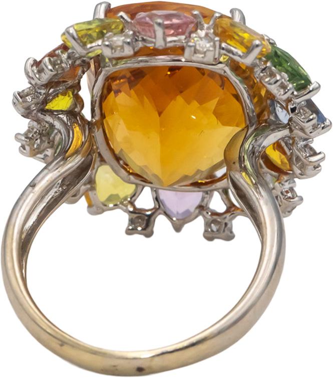 18k White Gold Citrine Diamond Rainbow Sapphire Cocktail Ring 27.45CTW Size 8