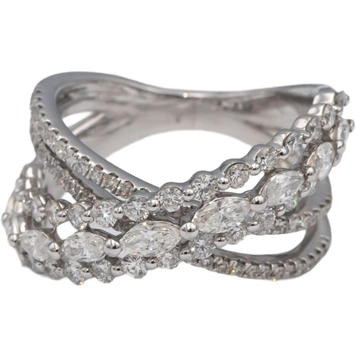 18k White Gold Marquise & Round Diamond Crossover Band Ring 1.75CT Size 8