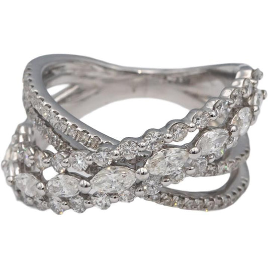 18k White Gold Marquise & Round Diamond Crossover Band Ring 1.75CT Size 8