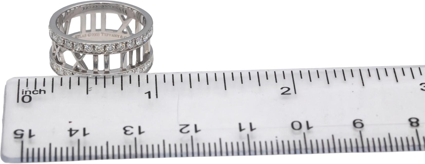 TIFFANY & CO. 18k White Gold Round Diamond Atlas Collection Ring 0.60CT Size 6