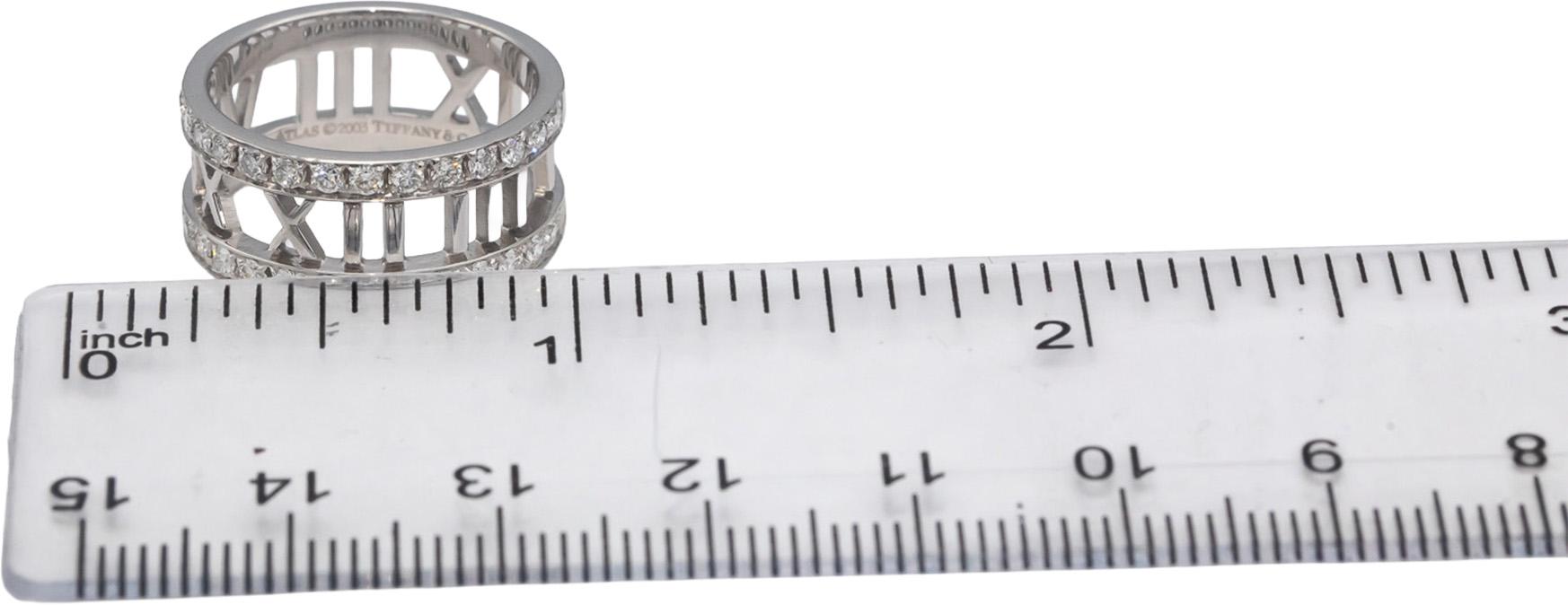 TIFFANY & CO. 18k White Gold Round Diamond Atlas Collection Ring 0.60CT Size 6