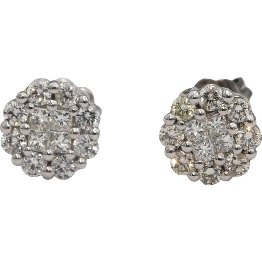 14k White Gold Round Diamond Cluster Stud Earrings 0.50CTW