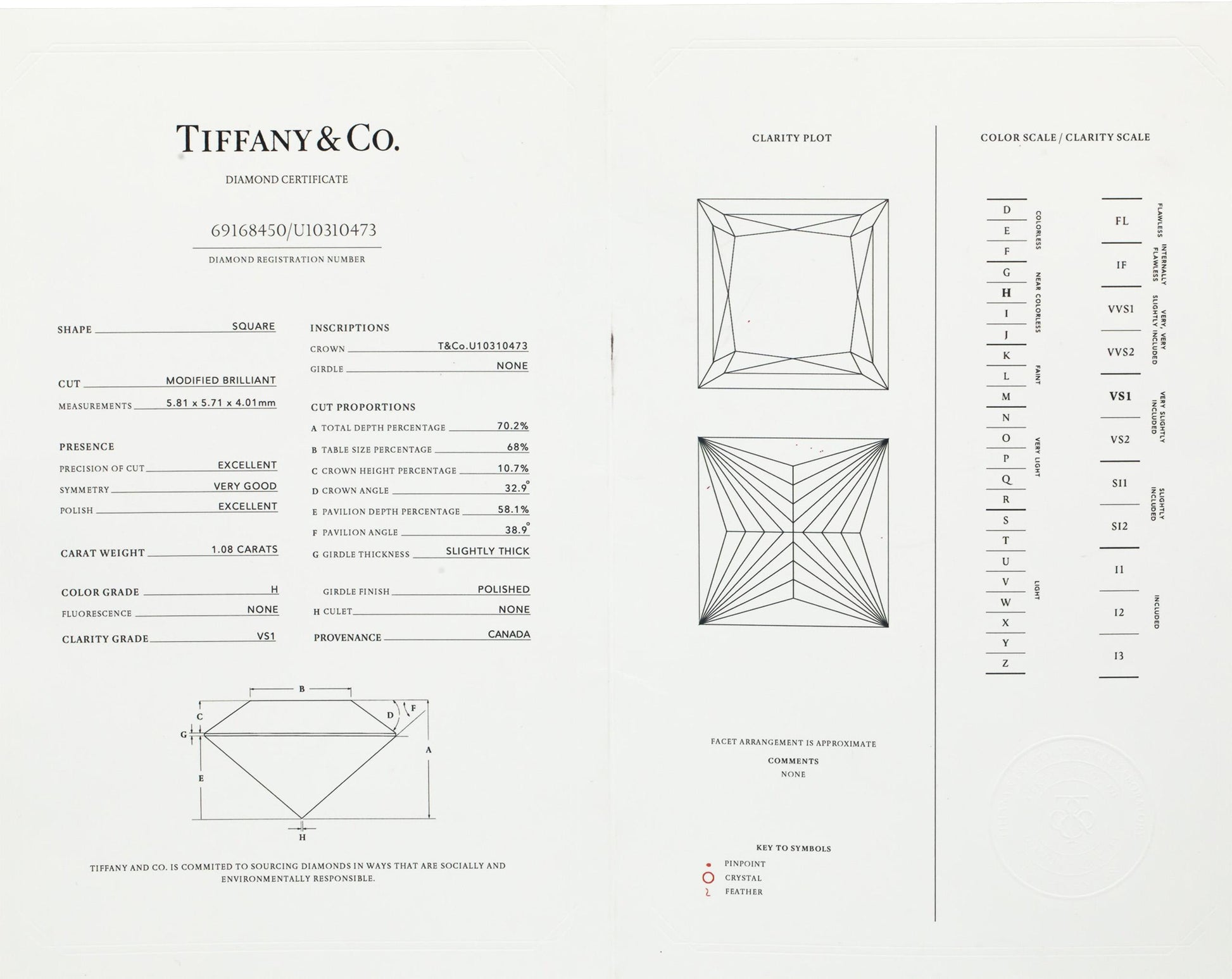 TIFFANY & CO. Platinum Diamond Engagement Ring 1.24CT w/ 1.08CT Center Size 6