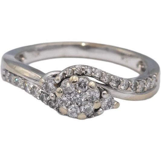 10k White Gold Round Diamond Cluster Band Ring 0.50CT Size 7.25