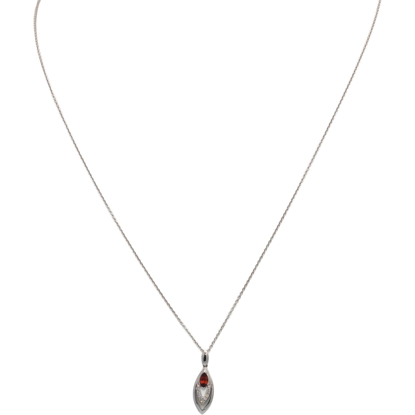 18k White Gold Round Diamond Marquise Cut Tourmaline Pendant Necklace 0.19CTW