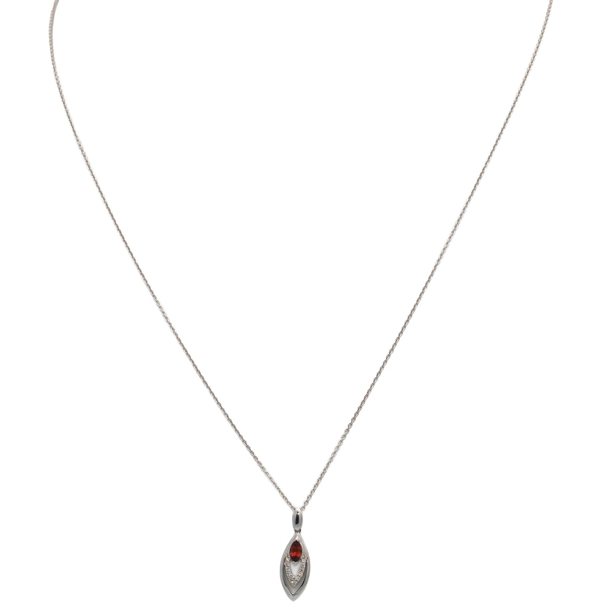 18k White Gold Round Diamond Marquise Cut Tourmaline Pendant Necklace 0.19CTW