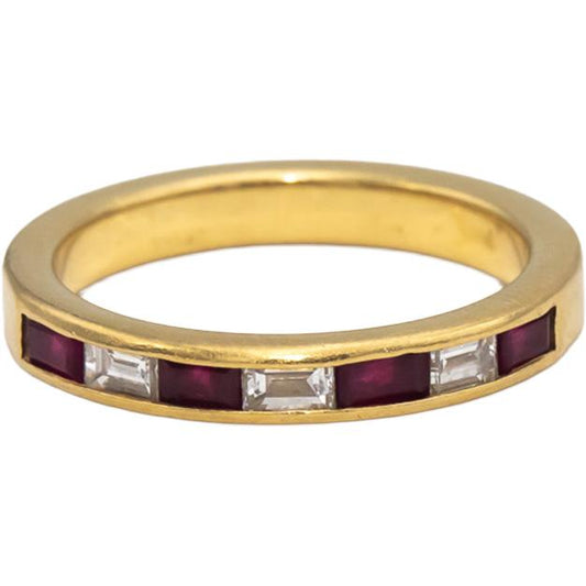 18k Yellow Gold Emerald Cut Ruby and Diamond Band Ring 0.75CTW Size 6.75