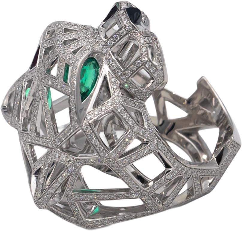 CARTIER 18k White Gold Panthere De Cartier Diamond Gemstone Ring $90,500 Retail