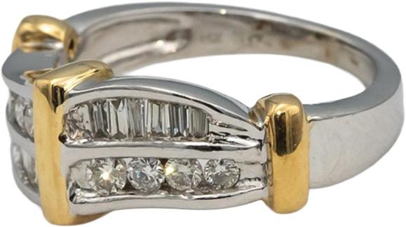 14k White & Yellow Gold Round & Baguette Cut Diamond Ring 0.50CT Size 7