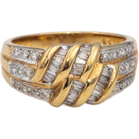 14k Yellow Gold Round & Baguette Cut Diamond Cocktail Ring 0.45CT Size 7